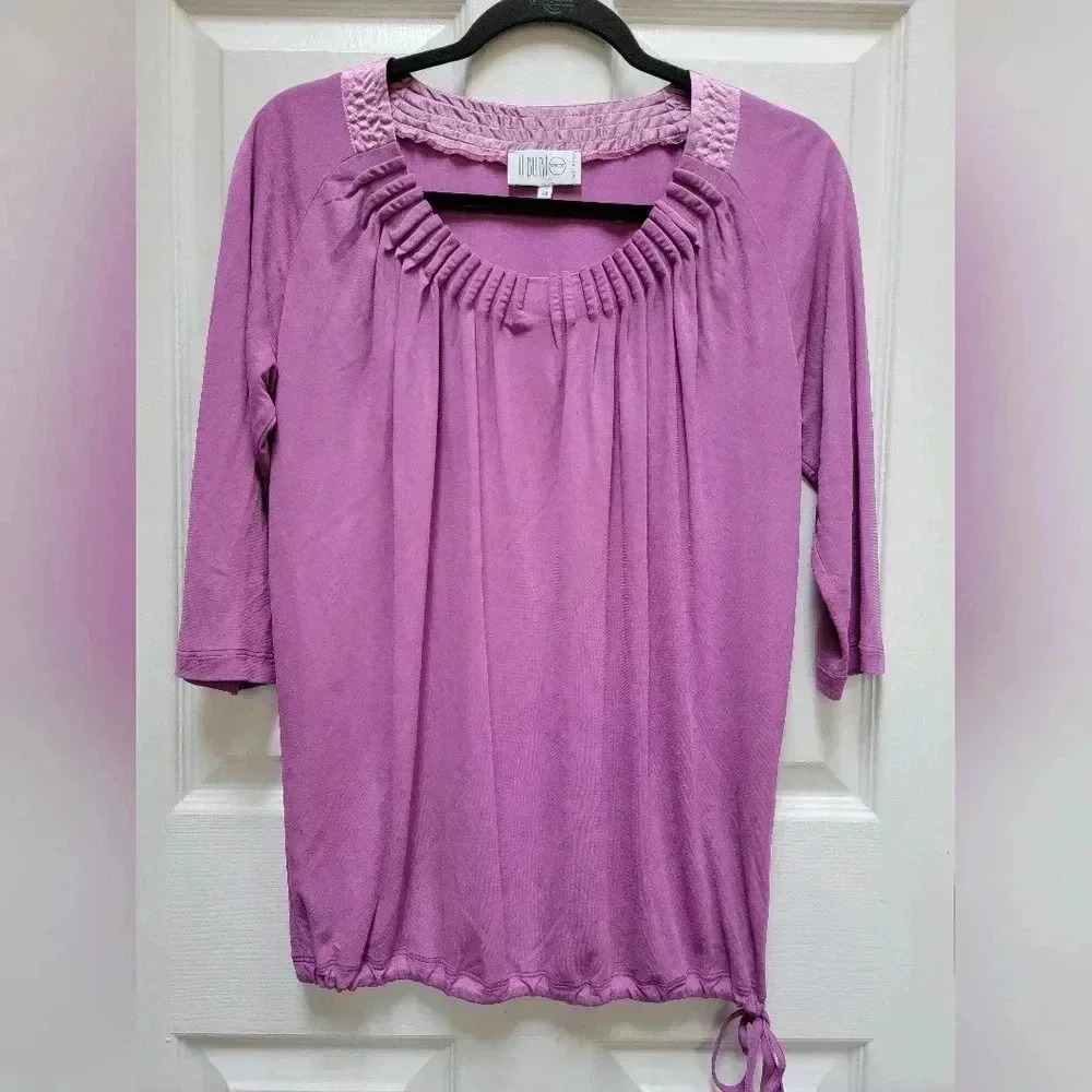 IL Punto Made In Italy Scrunched Crew Neck adjustable Wasit 3/4 Sleeve Size L